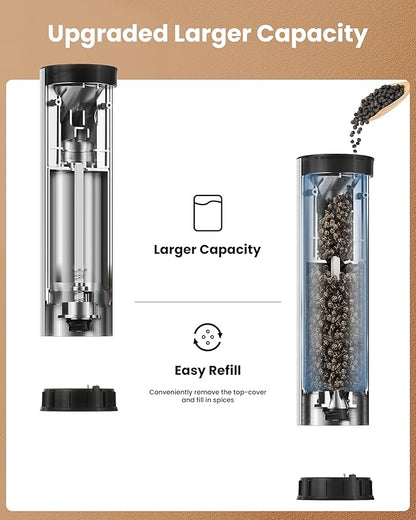 Electric Salt and Pepper Grinder Set with Rechargeable Base - Upgraded Large Capacity, Refillable Pepper Mill Set with LED Light & Adjustable Coarseness, Ideal for Kitchen, Outdoor, BBQ & Gift Giving - Image 3