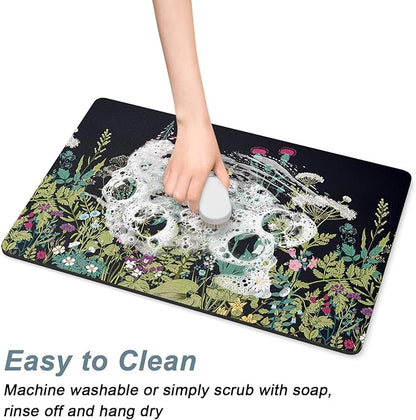 Rnivvi Coffee Mat, 16" x 24" Cute Flower Theme Coffee Bar Mats for Espresso Machine Station Accessories and Organizer, Hide Stain Rubber Backed Absorbent Dish Drying Pad for Kitchen Counter, Black - Image 5