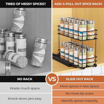 Mystozer Pull Out Spice Rack Organizer for Cabinet, Slide Out Spice Racks, Easy to Install, 4.33" Wx10.43 Dx8.66 H, 1 Drawer 2 Tiers(Black) - Image 6