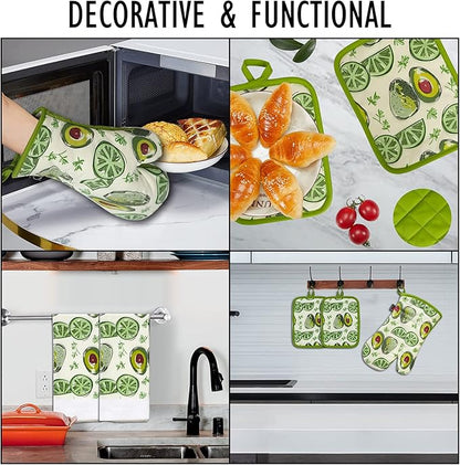 Oven Mitts and Potholders Dish Towles Set 100% Cotton for Perfect for Gifting, Baking and Everyday Cooking Durable Heat Resistant for Kitchen (5-Piece Lemon Avocado) - Image 7