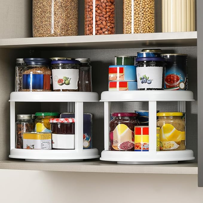 2 Tier 10" Turntable Lazy Susan Spice Organizer - Rotating Seasoning Rack for Pantry Cabinet Kitchen Countertop, Table Top Organizing - Multiuse Two Tier Rotating Organization Rack Spinner - Image 4