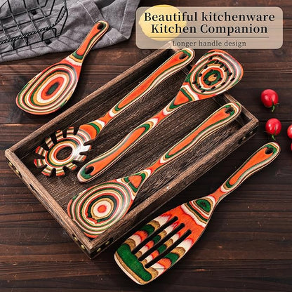 Gudamaye Pakkawood 7-Piece Red Wooden Cooking Utensils, Wooden Spoons for Cooking,Wooden Spoon Set, Wooden Kitchen Utensil set, Pakkawood kitchen Utensils for Serving, Bridal Shower Gifts - Image 6