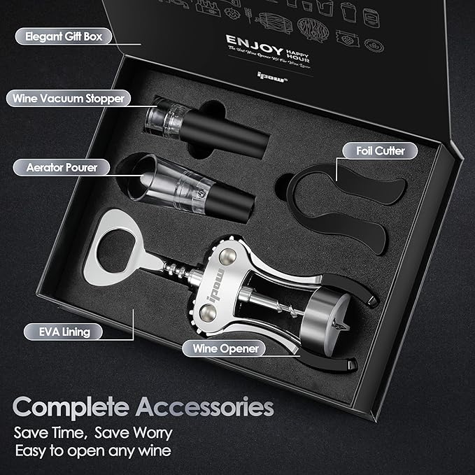IPOW Wine Opener, Zinc Alloy Wine Bottle Opener, Wing Corkscrew Heavy Duty, Manual Multifunctional Cork Screw for Waiter, - Image 2