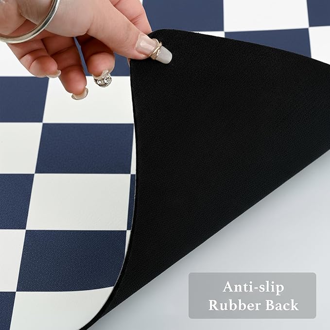 Ohocut Checkered Dish Drying Mat for Kitchen Counter, Coffee Bar Station Accessories, Retro Cute Aesthetic Modern Absorbent Drainer Mat Kitchen Drying Mat Easy Clean (Navy Blue, 24" x 16") - Image 7