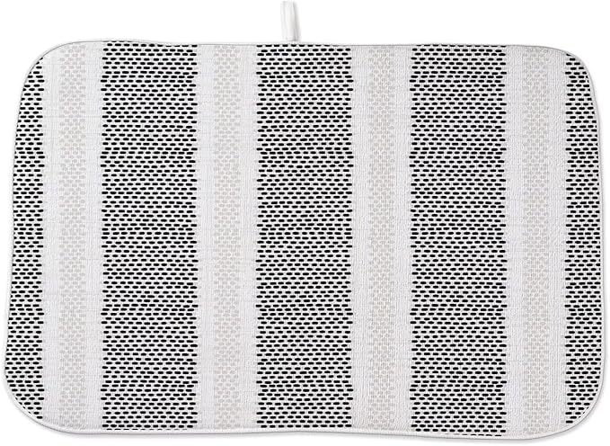 Boho Black Dish Drying Mat 18 x 24 inch Modern Geometry Polka Dot Striped Decorative Drying Mats Microfiber Absorbent Dish Washable Draining Mat for Kitchen Counter Decor