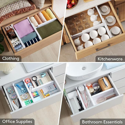 Lifewit 4 Pack 4" High Drawer Dividers 28 -43.5cm/11-17" Adjustable Kitchen Drawer Organiser, Expandable Drawer Dividers Separator for Clothes in Bedroom/Bathroom/Office Organisation & Storage White - Image 8