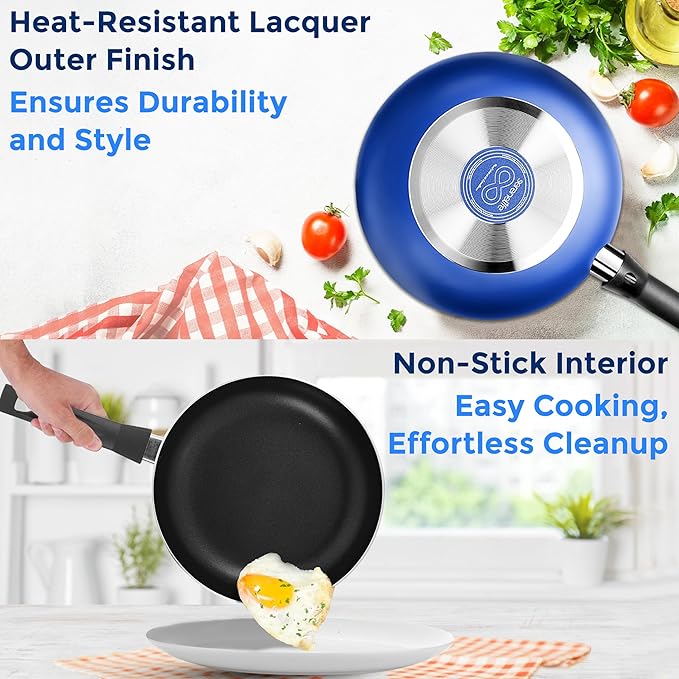 SereneLife 15-Pc Blue Nonstick Cookware Set, Heat-Resistant Pots & Pans Set with Lids, Dishwasher Safe, Includes Matching Utensils - Image 4