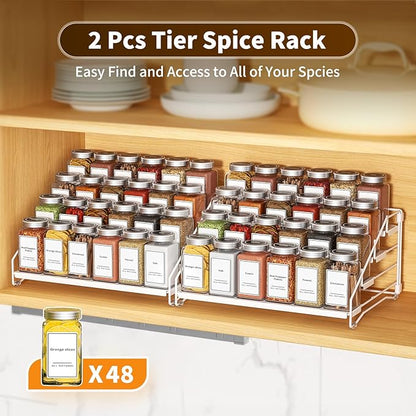 BOIVSHI Spice Organization for Cabinet, Spice Rack Organizer, Spice Rack Organizer for Cabinet, Depth Adjustable Seasoning Organzier Organizer for Cabinet, Countertop, Pantry, Metal, White (2 Pack) - Image 6