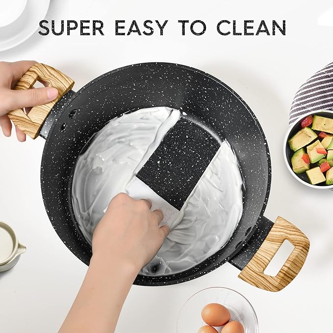 MICHELANGELO 4.3 Quart Nonstick Soup Pot with Lid, Non-Toxic Granite Coating, Induction Compatible, Non Stick Pot for Cooking with Stay-cool Handles, Black - Image 3