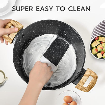 MICHELANGELO 4.3 Quart Nonstick Soup Pot with Lid, Non-Toxic Granite Coating, Induction Compatible, Non Stick Pot for Cooking with Stay-cool Handles, Black - Image 3