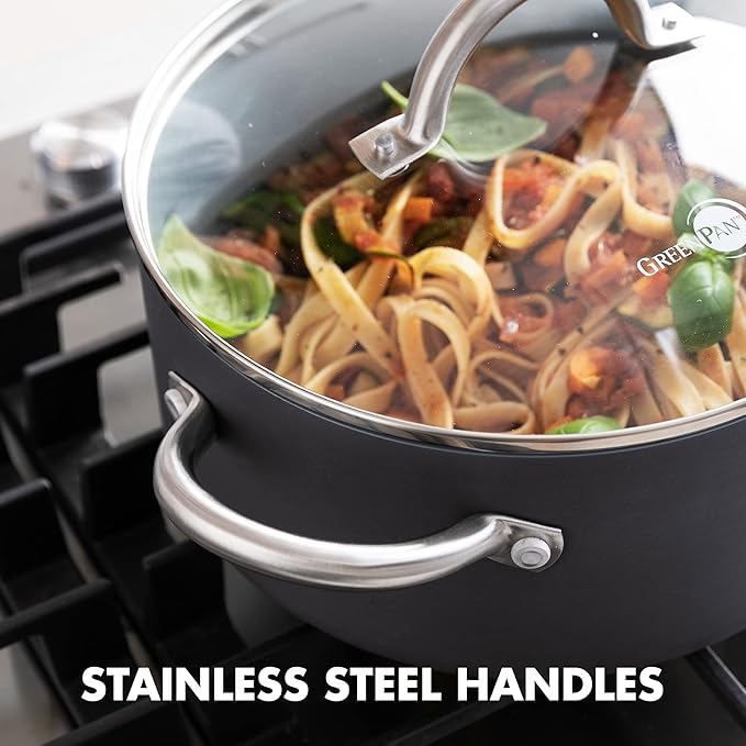 GreenPan Lima 5.2QT Nonstick Stock Pot with Glass Lid, Nontoxic PFAS-Free Ceramic Casserole, Hard Anodized Cookware, Oven & Broiler Safe, Stainless Steel Handles, Gray - Image 5
