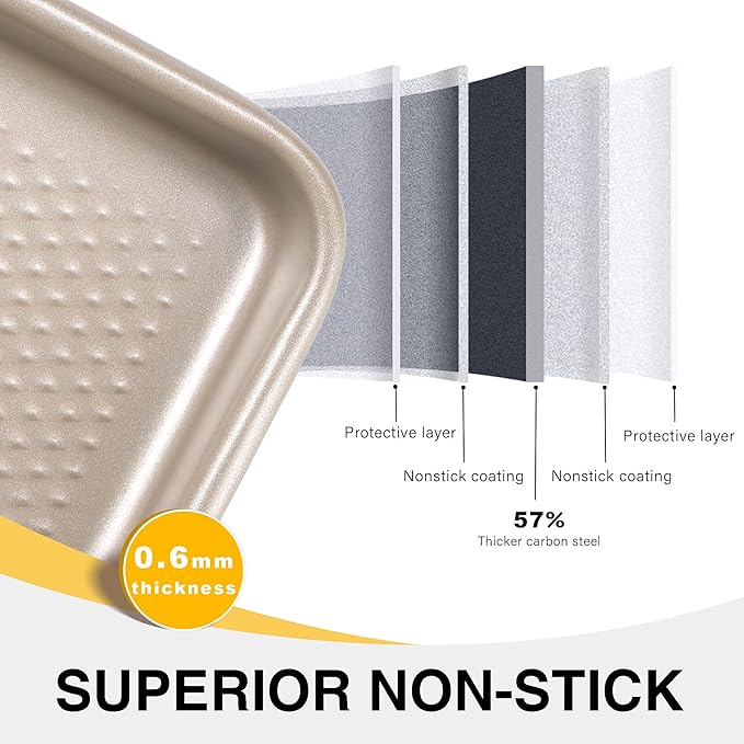 Half Cookie Sheet Pan for Baking - HONGBAKE Nonstick Baking Sheet with Diamond Texture Surface, 57% Thicker Carbon Steel Commercial Cookie Trays for Oven - Image 7