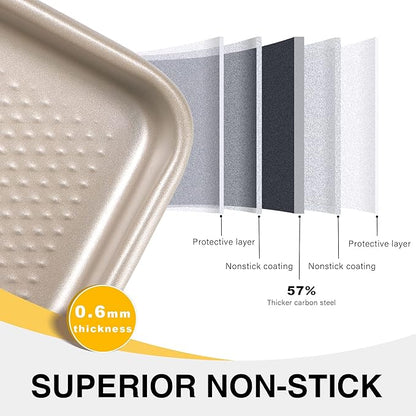 Half Cookie Sheet Pan for Baking - HONGBAKE Nonstick Baking Sheet with Diamond Texture Surface, 57% Thicker Carbon Steel Commercial Cookie Trays for Oven - Image 7