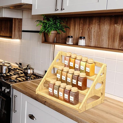 Spice Rack - Tiered Spice Rack Organization for Cabinet - 3 Tier Bamboo Display Spice Shelf for Countertop - Image 7