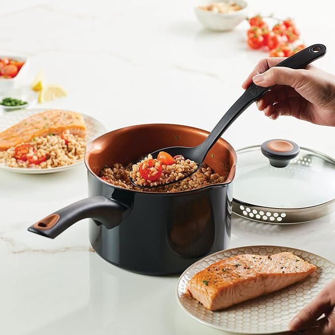 Farberware Glide Nonstick Sauce Pan/Saucepan with Straining and Lid, 3 Quart, (Black) - Image 10