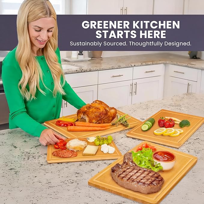 Glue-Free Surface™ 2XL Extra Large Bamboo Cutting Board Set of 4 – Small, Medium, XL, and Oversized Sizes from Chopping Vegetables to Carving Meat & Turkey for Large Family Meal Prep and Gatherings - Image 4
