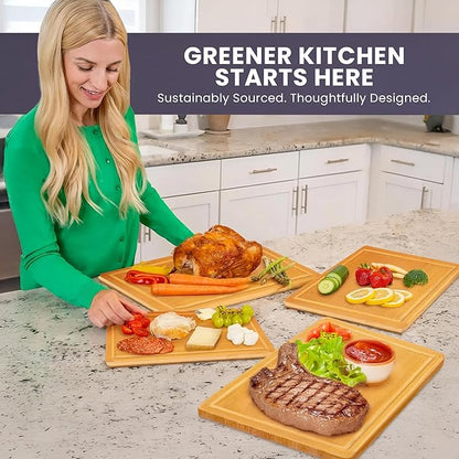 Glue-Free Surface™ 2XL Extra Large Bamboo Cutting Board Set of 4 – Small, Medium, XL, and Oversized Sizes from Chopping Vegetables to Carving Meat & Turkey for Large Family Meal Prep and Gatherings - Image 4