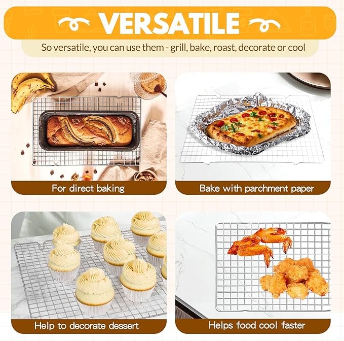 2 PCS Cooling Racks for Cooking and Baking, 15x10 Inches Stainless Steel Cooling Rack, Sheet Pan with Wire Rack for Baking Sheet, Bacon Rack Oven Safe Fits Jelly Roll Sheet Pan - Image 3