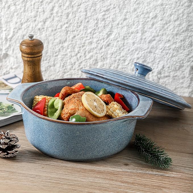 HVH Ceramic Casserole Dish with Lid Oven Safe, 2 Quart Round Casseroles Dish Set, 9 Inches Round Baking Dish with Lid Oven Safe, Deep Casserole Dishes for Oven with Lids for Dinner Party (Wabi sabi) - Image 3