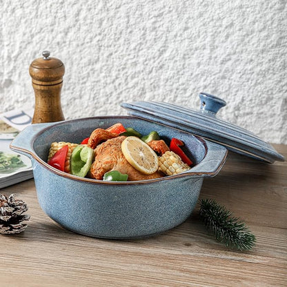 HVH Ceramic Casserole Dish with Lid Oven Safe, 2 Quart Round Casseroles Dish Set, 9 Inches Round Baking Dish with Lid Oven Safe, Deep Casserole Dishes for Oven with Lids for Dinner Party (Wabi sabi) - Image 3