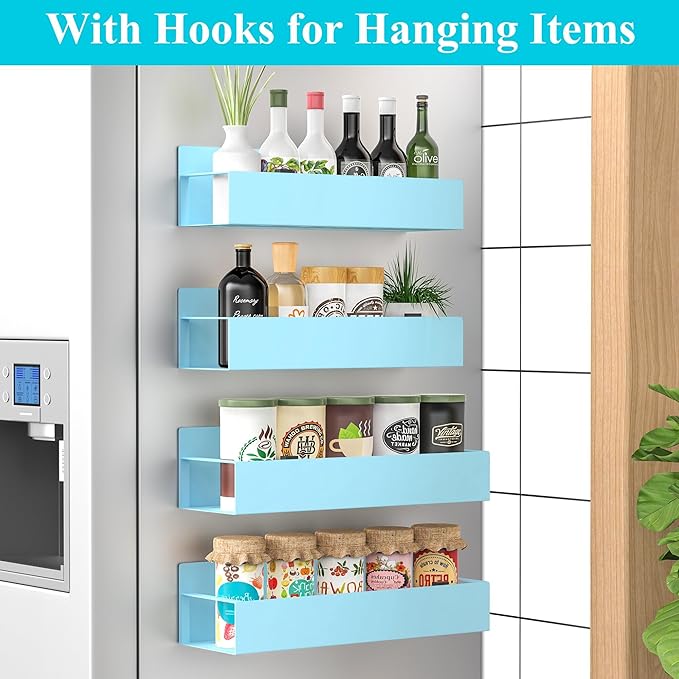 HuggieGems 4 Pack Magnetic Spice Storage Rack Organizer for Refrigerator and Oven, Blue Fridge Organizers and Storage - Image 2