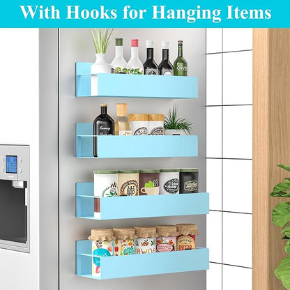 HuggieGems 4 Pack Magnetic Spice Storage Rack Organizer for Refrigerator and Oven, Blue Fridge Organizers and Storage - Image 2