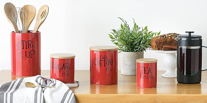 DII Kitchen Accessories Retro Collection, Ceramics, Canister Set, Red, 3 Piece - Image 5