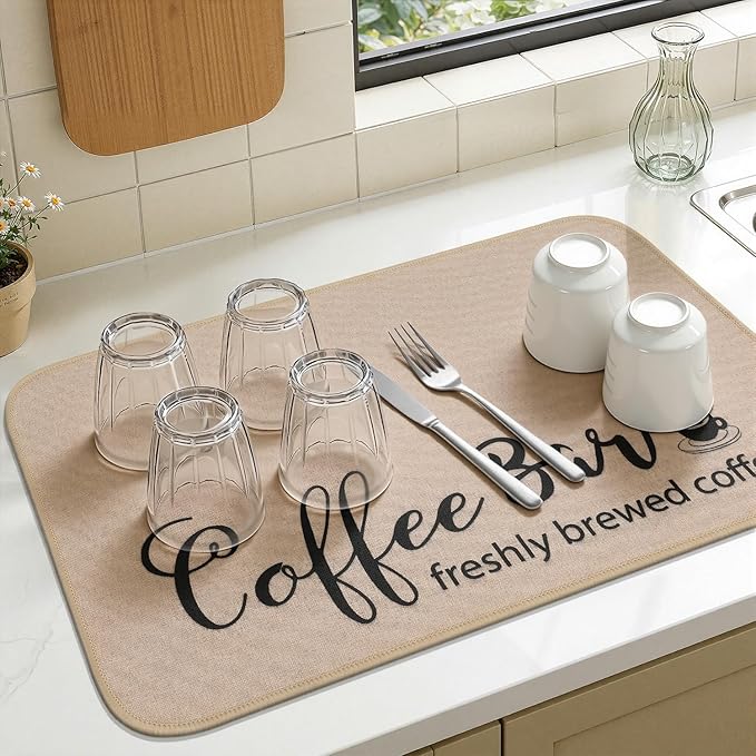 Findosom Dish Drying Mat, 12"x 20" Super Absorbent & Hide Stain Coffee Mat, Cuttable Drying Mat for Kitchen Counter, Coffee Bar Accessories, Under Dish Rack, Coffee Maker, Espresso Machine, Linen - Image 4