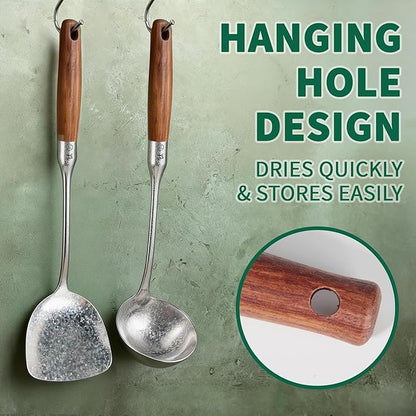 Newness Soup Ladle, [Rustproof, Heat Resistance] Resilient Pure Titanium Soup Spoon with Long Ergonomic Natural Wooden Round Handle, Non-Toxic Cooking Spoon for Kitchen, 14.56 Inches - Image 8