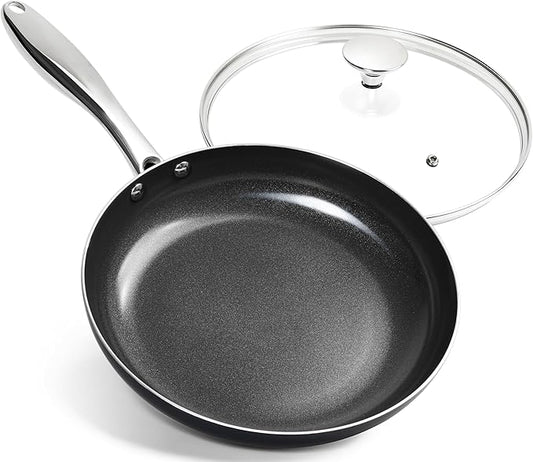 MICHELANGELO Ceramic Frying Pan - 10 Inch Frying Pan Nonstick with Lid, Non-Toxic Skillet with Stainless Steel Handle, Nonstick Skillet, Black by Michelangelo