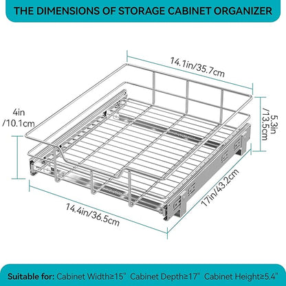 Pull Out Cabinet Organizer 15" W X 22" D, Slide Out Drawers For Kitchen Organizers and Storage, Pull Out Drawers For Cabinets Capacity Heavy Duty Caddy, Cabinet Shelves Chrome-Plated, Bathroom Pantry - Image 2