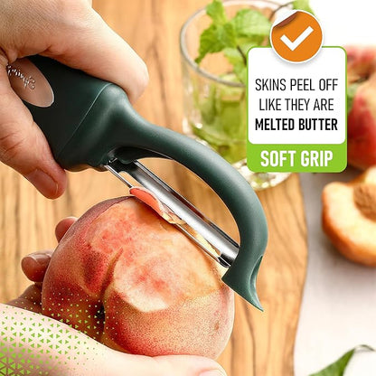 Spring Chef Premium Swivel Vegetable Peelers for Kitchen, Stainless Steel Apple Peelers with Soft Grip Handle and Sharp Blades, Perfect for Potato, Carrot, Mango, Cucumber - Set of 2 - Pine Green - Image 4