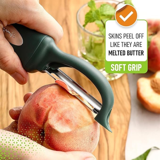 Spring Chef Professional Swivel Vegetable Peeler for Kitchen, Stainless Steel Potato Peeler with Comfortable Handle, Great for Apple, Veggie, Carrot, Cucumber - Dishwasher Safe - Pine Green - Image 4