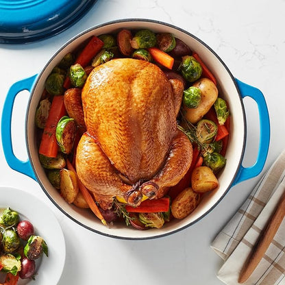 Amazon Basics Enameled Cast Iron Dutch Oven Pot with Lid, Oven Safe, Heavy-Duty, Dual Handles for Roasting and Stews, 7.3-Quart, Blue - Image 7