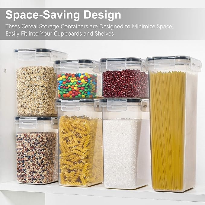 PANTRYSTAR Airtight Food Storage Containers with Lids, 7 PCS BPA Free Kitchen Canisters for Spaghetti, Pasta, Dry Food, Flour and Sugar, Plastic Canisters for Pantry Organization and Storage - Image 5