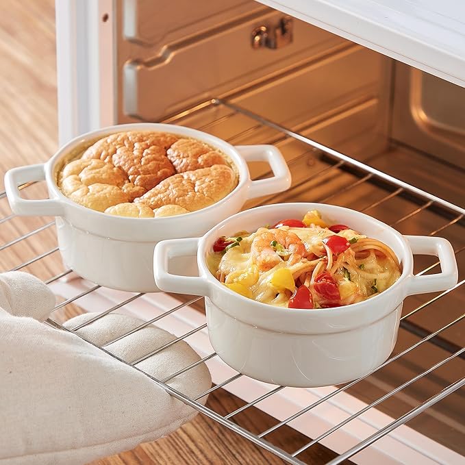 Lareina Mini Cocotte - 12oz Ceramic Casserole Dishes - Kitchen Casserole Sets With Handles And Lid - Small Baking Ramekins - Oven, Microwave & Dishwasher Safe - Set of 4 - White - Image 7