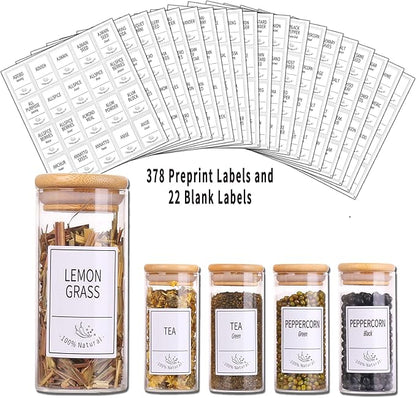 Churboro 30 Pcs Spice Jars with Label- Glass Spice Jars with Bamboo LIds and 400 Labels, 4 OZ Empty Seasoning Containers for Kitchen Sugar Salt