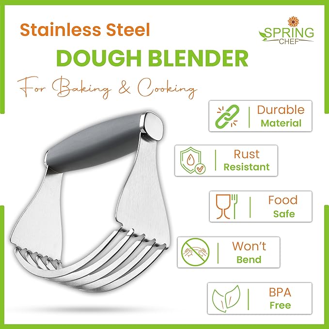 Spring Chef XL Stainless Steel Pastry Cutter Tool for Baking - Heavy Duty Dough Blender - Butter & Dough Cutter Tool with Sharp Blades - Pastry Blender for Easy Mixing - Dishwasher Safe - Gray - Image 2