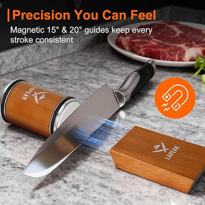 Rolling Knife Sharpener Kit, Knife Sharpener Tool, Knife Sharpening with Diamonds and Ceramic for Steel of Any Hardness, Kitchen, Outdoor & Utility Knives Sharpener with 15° & 20° Magnetic Angle.