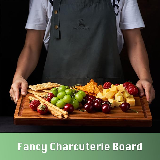 Allsum Large Wood Cutting Board for Kitchen, 1” Thick Bamboo Cheese Charcuterie Board, Butcher Chopping Block, with Juice Grooves and Handles - Image 4