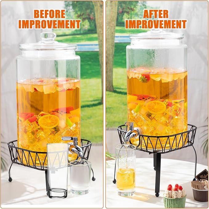 Honeydak 1 Pack 3 Gallon Glass Beverage Dispenser with Stand and Spigot Leakproof Glass Drink Beverage Storage Lemonade Juice Jar Mason Jar Dispenser with Lids for Valentine's Wedding Parties Kitchen