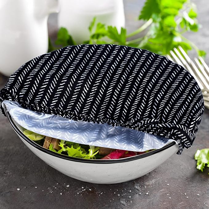 Patelai 10 Pcs Bowl Covers Reusable in 5 Size Stretch Cloth Fabric Elastic Food Storage Bowl Covers Bread Sourdough Lids for Proofing Food Fruits Leftover(Black, White, Blue,Plaid Style) - Image 7