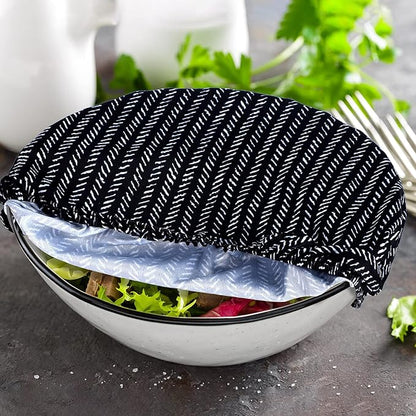Patelai 10 Pcs Bowl Covers Reusable in 5 Size Stretch Cloth Fabric Elastic Food Storage Bowl Covers Bread Sourdough Lids for Proofing Food Fruits Leftover(Black, White, Blue,Plaid Style) - Image 7
