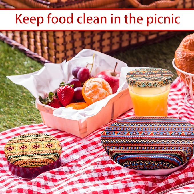 10 Pack Cloth Bowl Covers for Bread Rising - 5 Size Stretch Elastic Food Storage Container Lids - Reusable Cotton Fabric Covers for Food, Fruits, Leftovers (Geometry)
