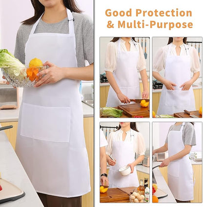 Tosewever 2 Pack Adjustable Bib Apron, Waterdrop Resistant Aprons with 2 Pockets Cooking Kitchen Restaurant Aprons for Women Men Chef, BBQ Drawing Crafting Outdoors (Polyester - Black & White, 2)