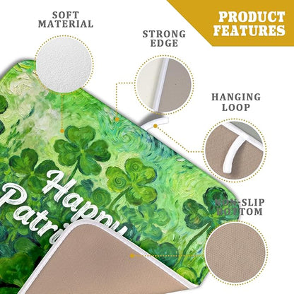 St Patricks Day Lucky Clover Dish Drying Mat for Kitchen Counter 16x18 Green Shamrock Happy Holiday Theme Absorbent Reversible Microfiber Drying Mats Kitchen Countertop Protector Dishes Drainer Pad - Image 4