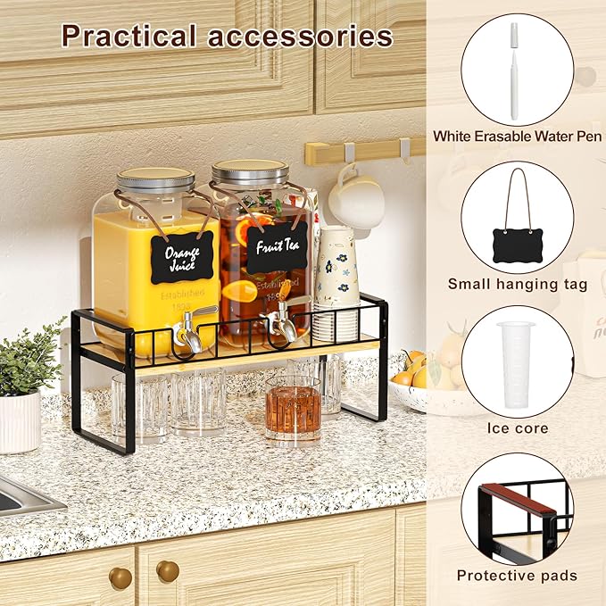 2-pack 1 Gallon Drink Dispenser,Glass Beverage Dispenser with Spigot,Lemonade dispenser Bamboo Stand for Outside, Glass Drink Dispensers for Parties with Ice Core - Image 4