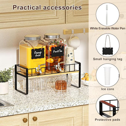 2-pack 1 Gallon Drink Dispenser,Glass Beverage Dispenser with Spigot,Lemonade dispenser Bamboo Stand for Outside, Glass Drink Dispensers for Parties with Ice Core - Image 4