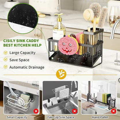Sponge Holder for Kitchen Sink,Smiley Face Sink Caddy with Removable Brush Holder,Self-Draining Sponge Caddy for Sponge,Soap,Dish Brush,Scrubber,Kitchen Essentials and Gadgets - Image 3
