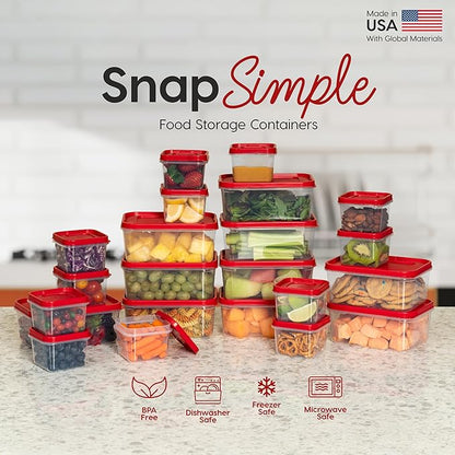 IRIS USA 44 PC Plastic Food Storage Containers With Lids | 22 Meal Prep Containers & 22 Lids| Leftovers Office Lunch Snack Fruit, Microwave Dishwasher Freezer Safe, BPA Free, Clear/Red